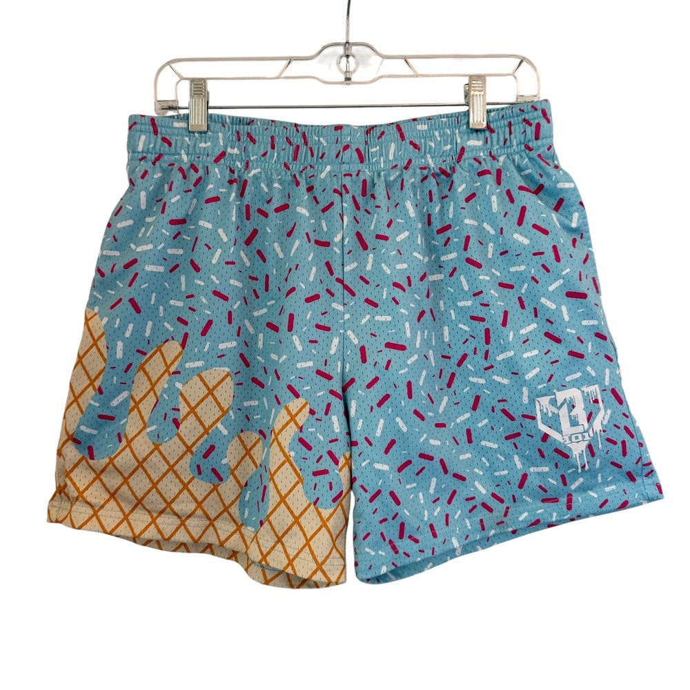 BL101 Apparel Men Blue Sprinkle Ice Cream Cone Mesh Baseball Shorts Medium Lined